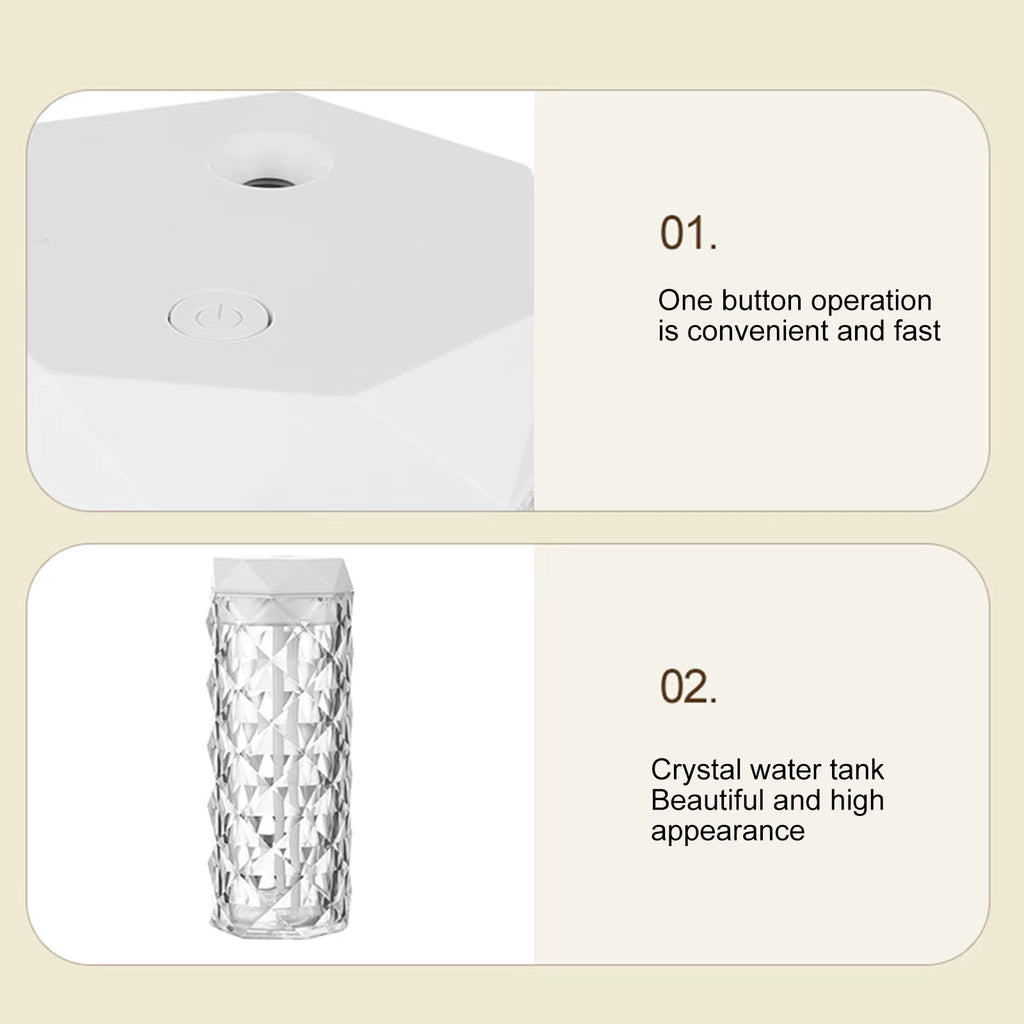 Crystal Humidifier - Cool Mist Ultrasonic Air Humidifier with LED Light