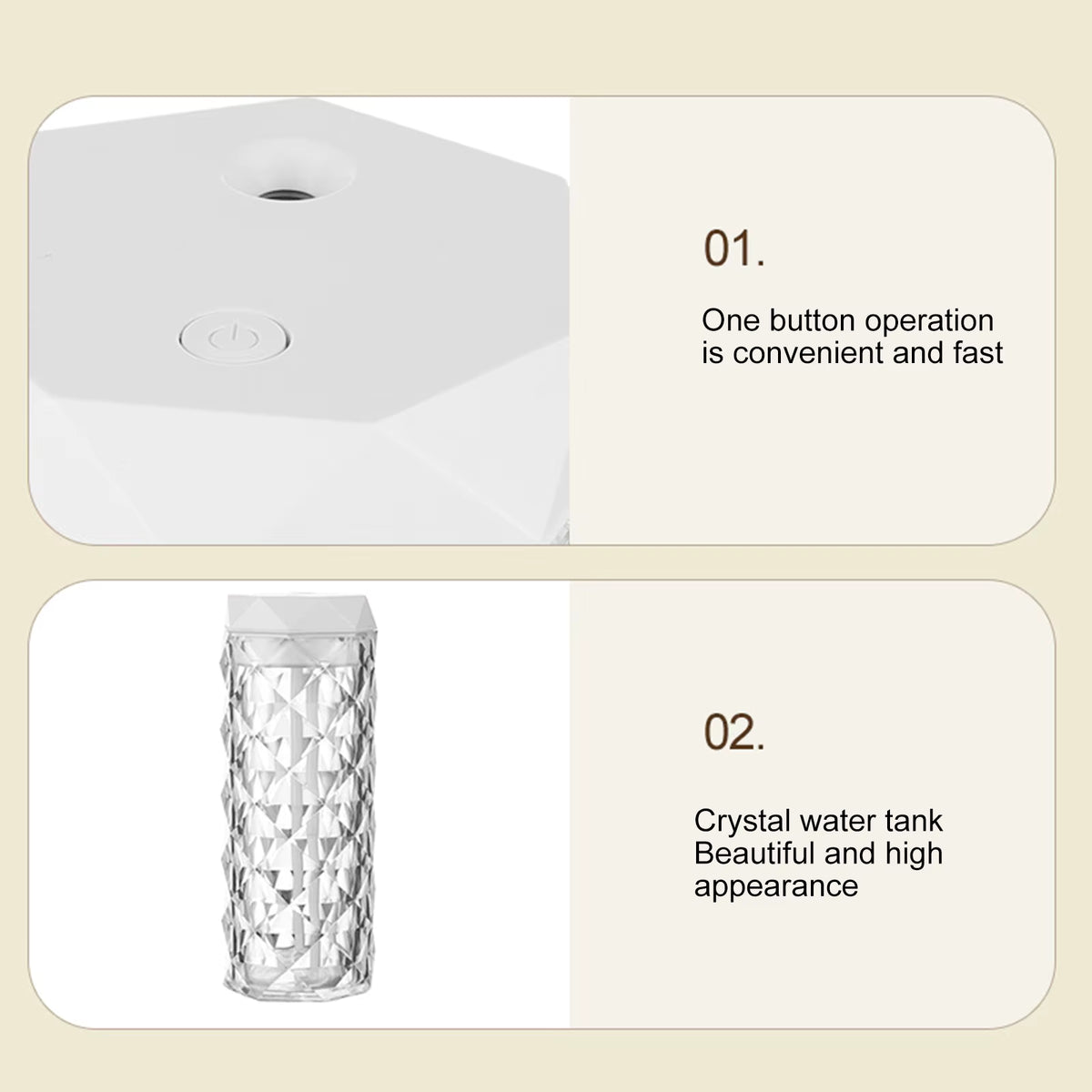 Crystal Humidifier - Cool Mist Ultrasonic Air Humidifier with LED Light