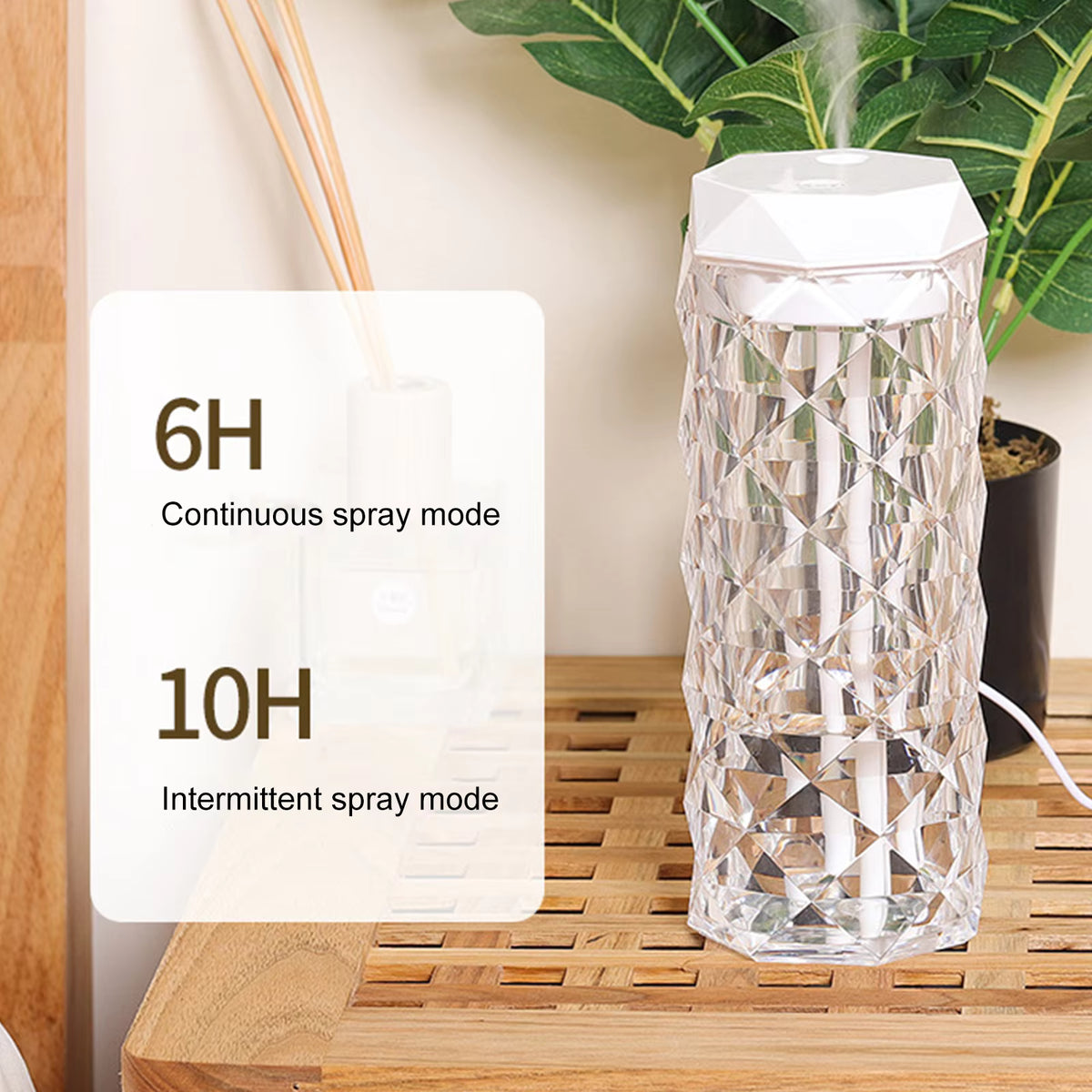 Crystal Humidifier - Cool Mist Ultrasonic Air Humidifier with LED Light