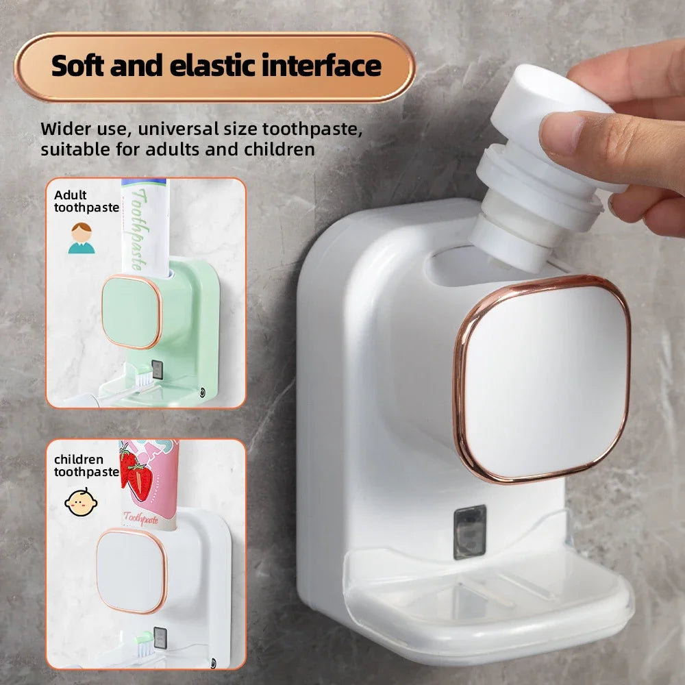 Toothpaste Dispenser, Wall Mounted Squeezer with Toothbrush Holder