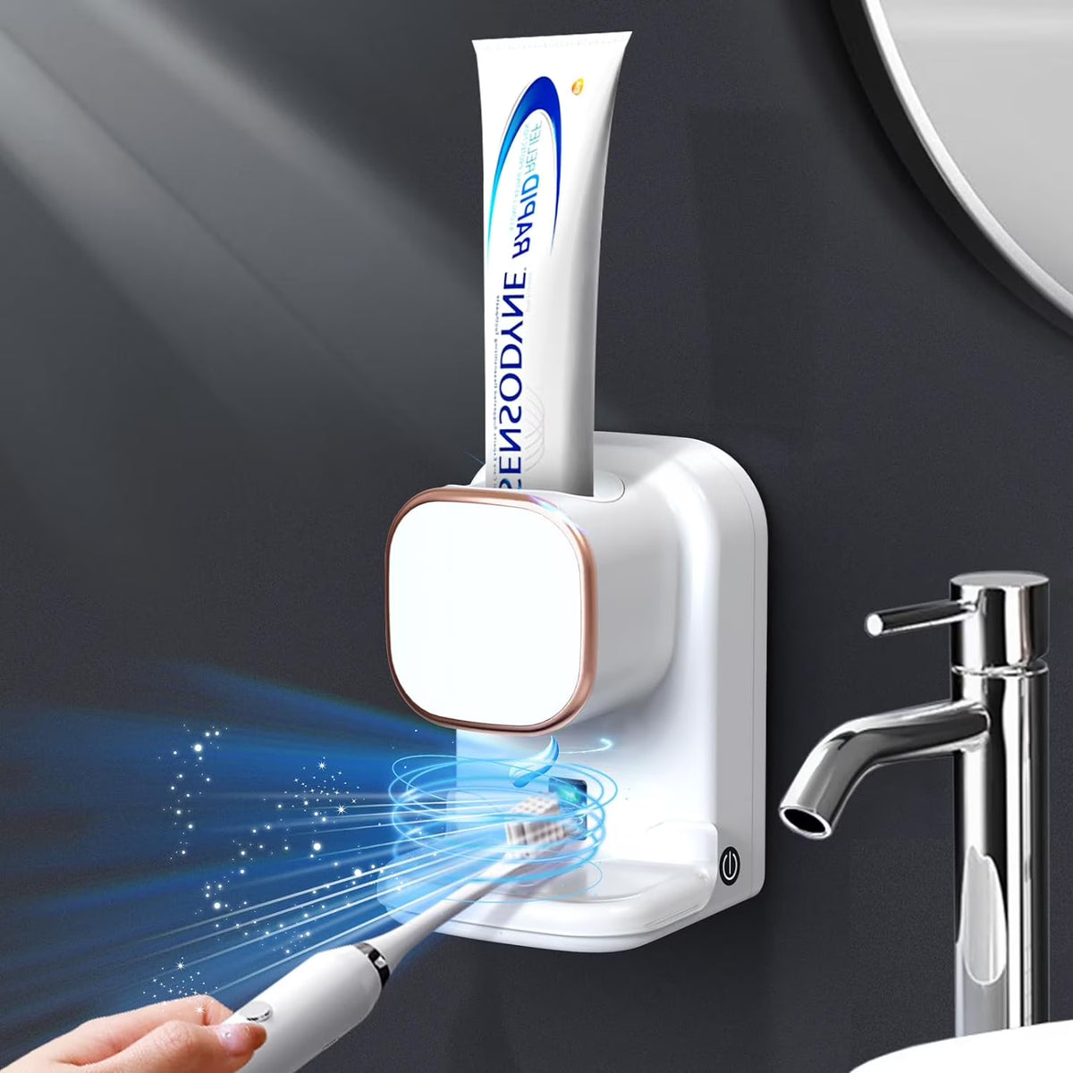 Toothpaste Dispenser, Wall Mounted Squeezer with Toothbrush Holder