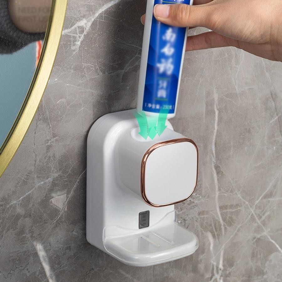 Toothpaste Dispenser, Wall Mounted Squeezer with Toothbrush Holder