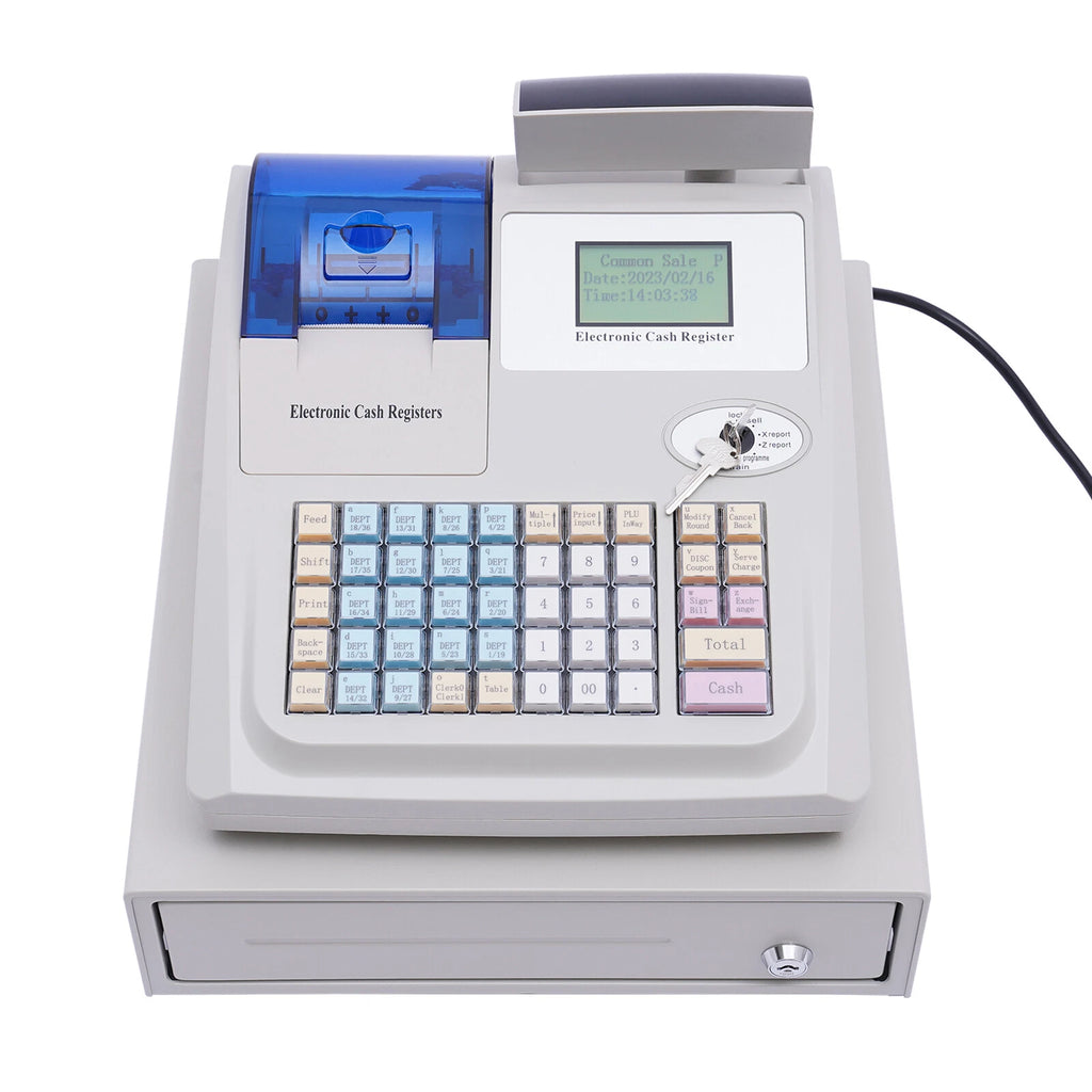 White Cash Register with Cash Drawer - Electronic POS for Shop & Retail
