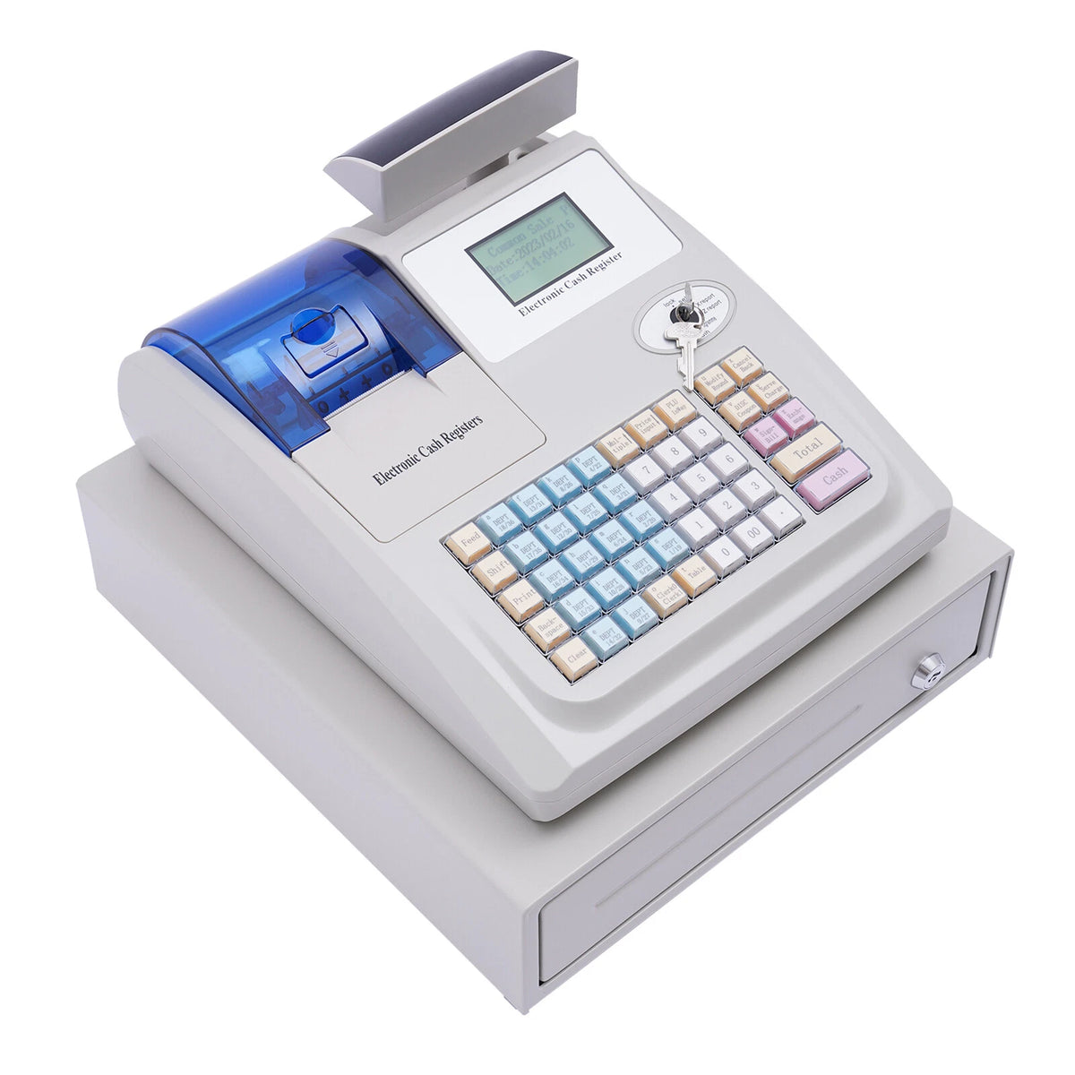 White Cash Register with Cash Drawer - Electronic POS for Shop & Retail