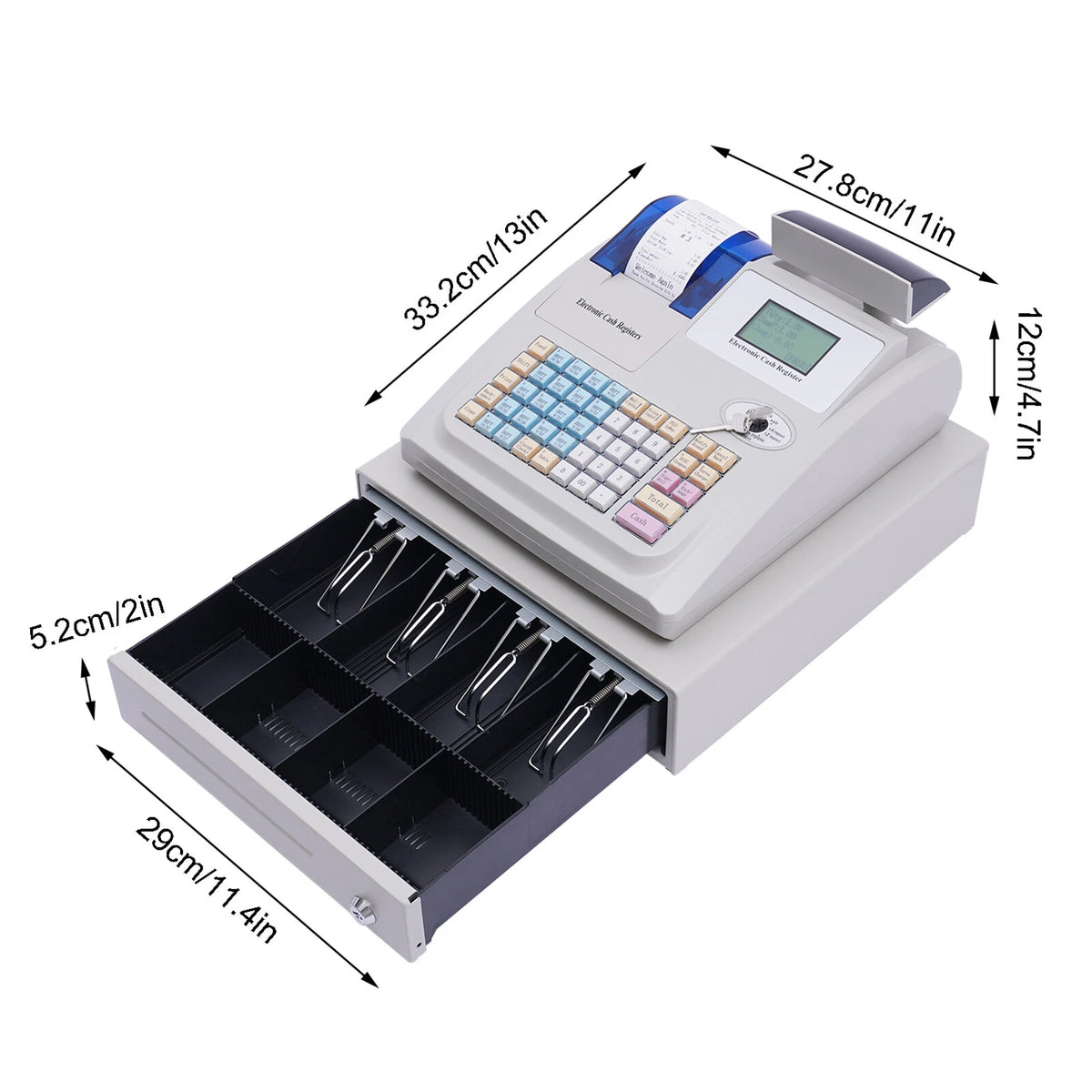 White Cash Register with Cash Drawer - Electronic POS for Shop & Retail